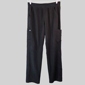 Figs Medical Pants Womens Large Black Pull On Straight Leg Nursing Scrub Cargo